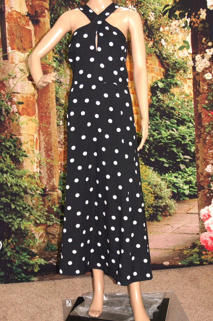 DKNY Black with White Polka Dot Halter Neck Dress size 12
